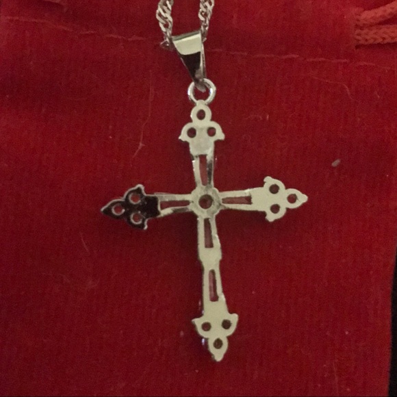 White Gold Filled Pink/White Sapphire Cross Pendan - Picture 4 of 5